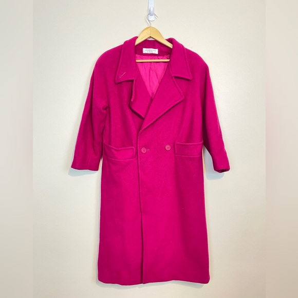 Vintage Jones New York Petite Wool Coat Fuchsia Pink Double Breasted 1980s Style - Picture 2 of 7